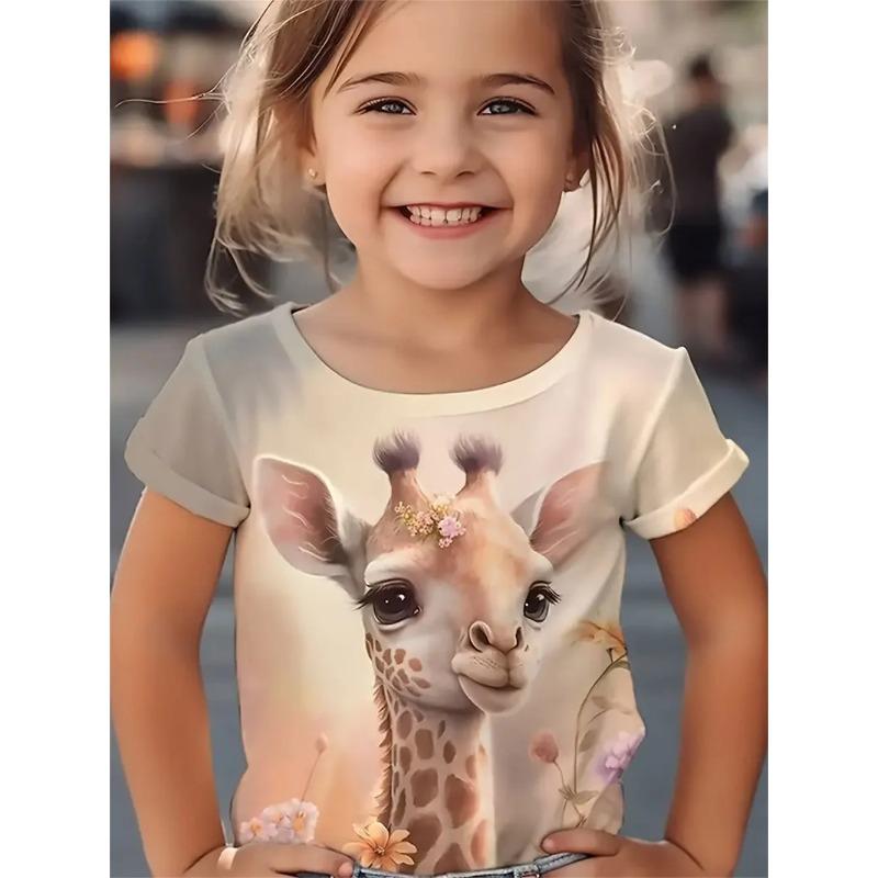 Täglich lässig Tier Giraffe 3D-Druck Mode lustige Mädchen T-Shirts Sommer Kurzarm Tops T-Shirt Casual T-Shirts