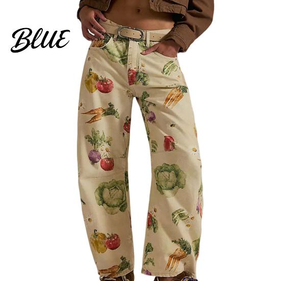 Wide-leg Denim Pants for Women Barrel Jeans Floral Print Boyfriend Baggy Casual Mid Rise Wide Leg Ankle