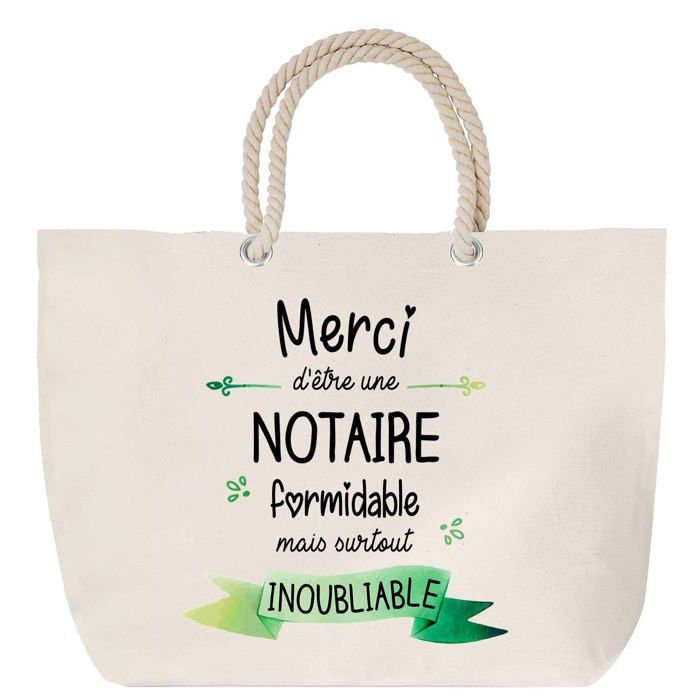 Sac de plage - PLANETEE - Merci Notaire Inoubliable - Anse corde - Grand format - Coton