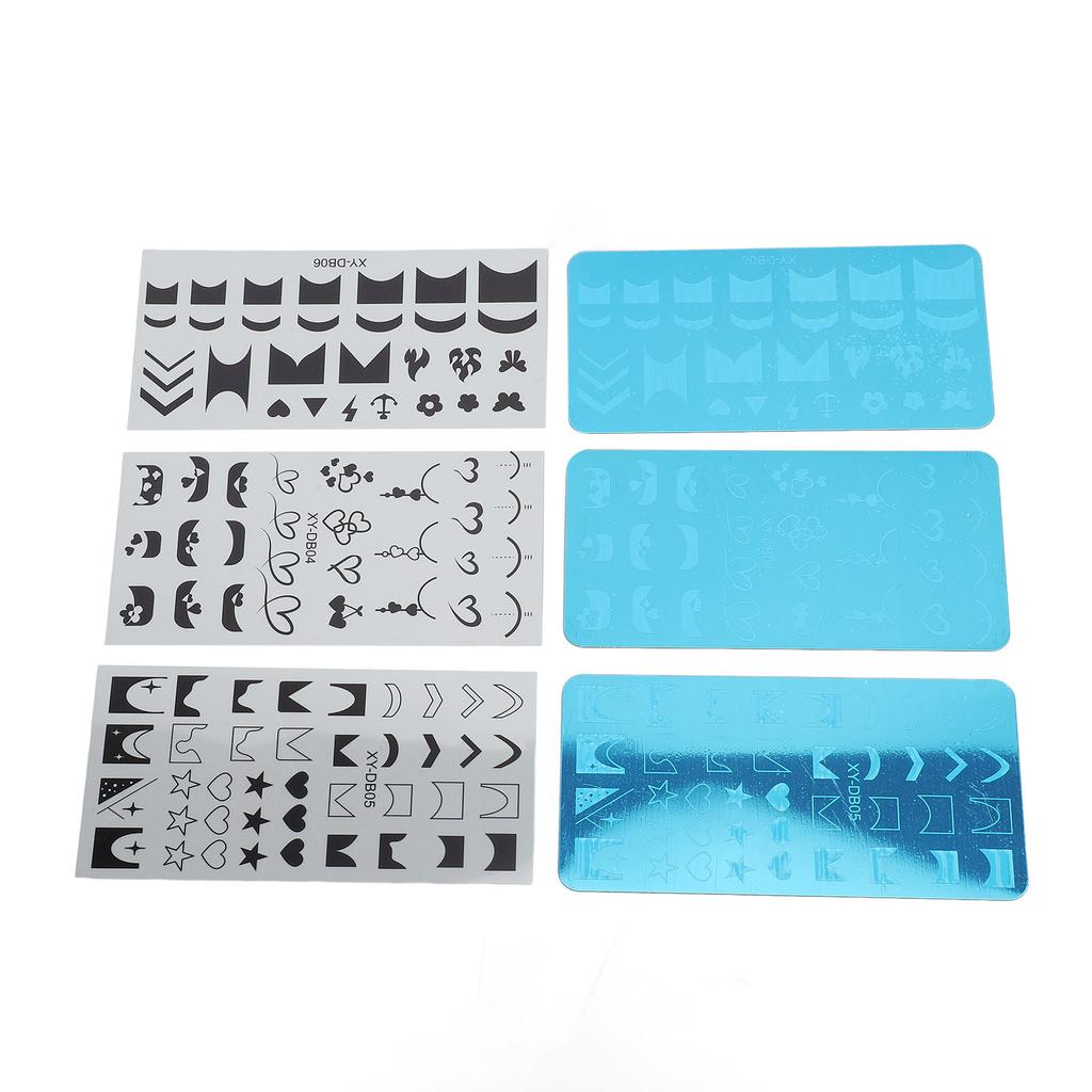 3 Set Nail Art Stamping Plates Stainless Steel Protective Blue Film Different Patterns Fingernails T