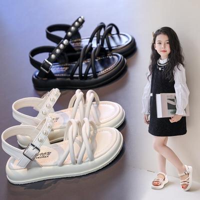 Children's Pearl Sandals Cross Roman Shoes 2025 Summer New Korean Version of Versatile Fashion Casual Shoes Breathable Open-toed Shoes
