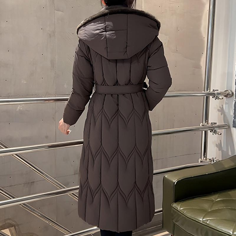 Plussstørrelse L-7XL Mote Vinterjakker Dame Lang Parkas Hette Løs Tykk Varm Overfrakk Casual Damekåper Med Belte