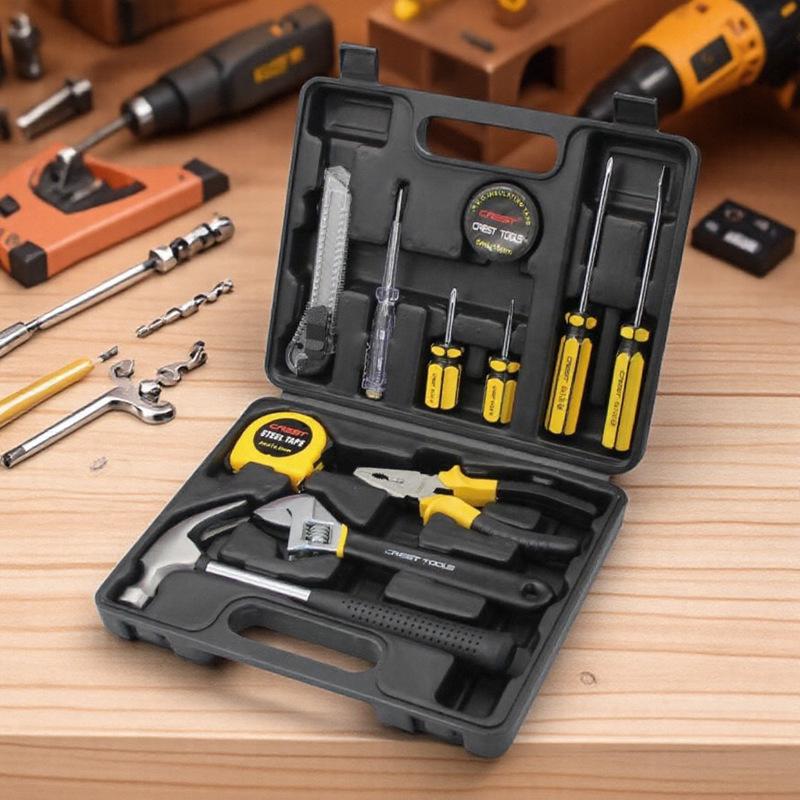 Household Repair Tool Set - Includes Pliers, Hammer, Wrench, and Combination Box