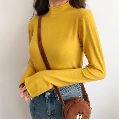 Pull tricoté à demi-col roulé pour femme, pull à manches longues, coupe cintrée, serré, couleur unie, automne hiver