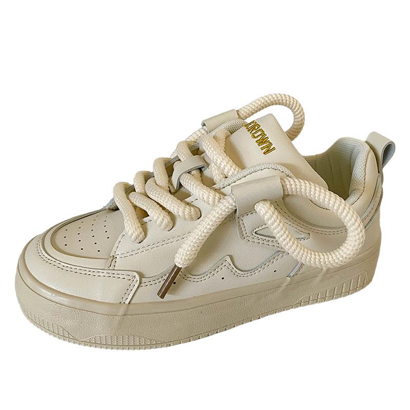 B-9106 horn platform bread shoes women's niche explosion original design board shoes leather surface ins tide white shoes