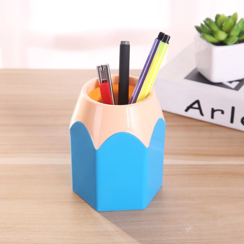 Cute Contrast Color Pen Holder Large Capacity Desktop Storage Box Plastic Organizer For Office Study Stationery