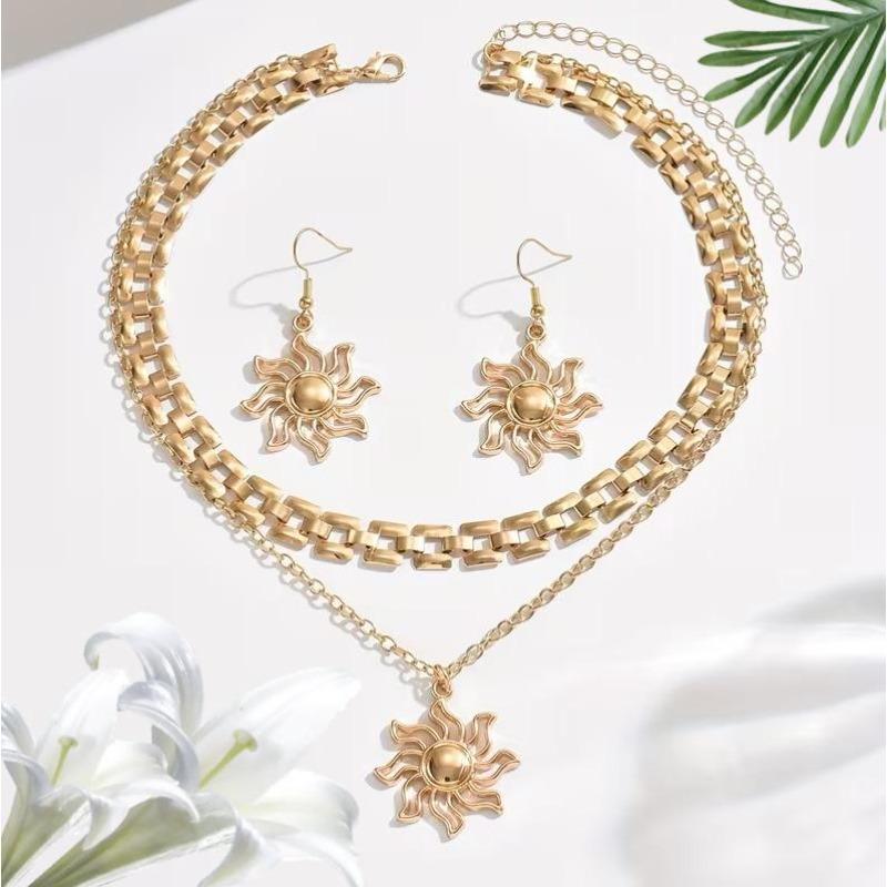 

Креативна особистість модна тенденція порожнистий кулон соняшник подвійний набір намиста та сережок