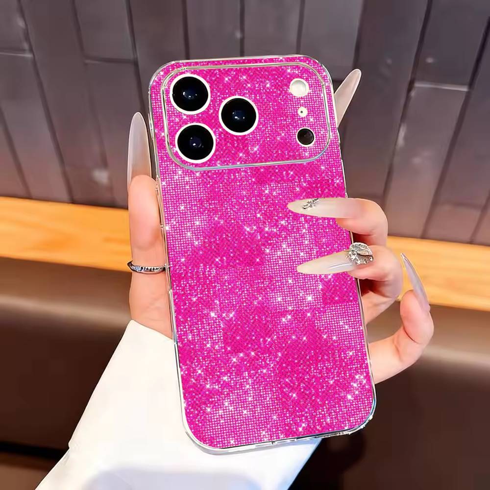 Dazzling Pink GIRL G-Glitter Phone Case For iPhone17,16,15,14,13,12,11 Plus,Pro Max Soft Transparent Cover