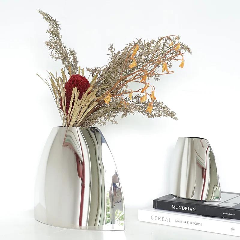 Luxury Mirror Stainless Steel Curved Vase, Flower Pot, Dining Table Decoration Ornament, Living Room Flower Arrangement