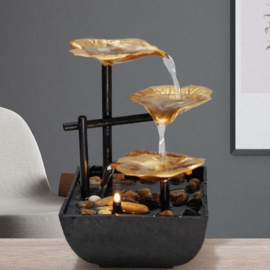 Tabletop Fountain USB Powered Small Waterfall Fountain with Rocks 3 Layers Lotus Relaxation Desktop Waterfall Decoration for Table Office Bedroom