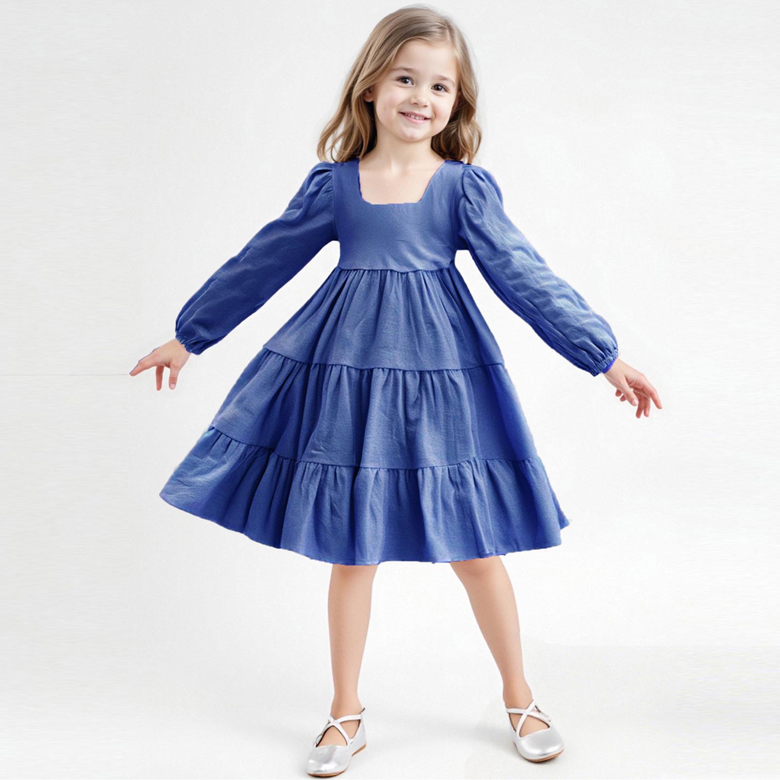 

Милое однотонное платье в кукольном стиле для девочек, вдохновленное лесом, с длинным рукавом 110 синий