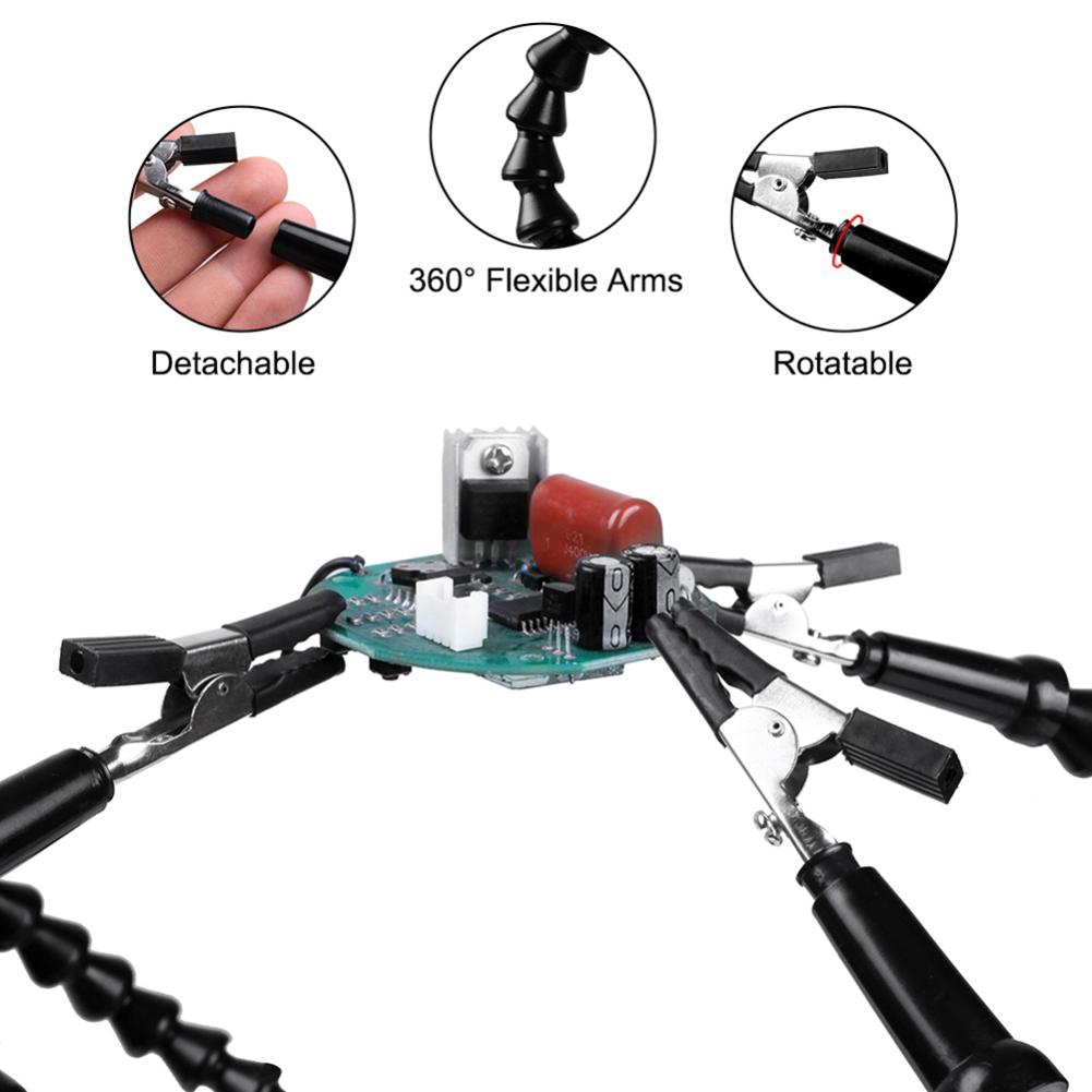 Soldering Iron Holder 6 Flexible Arms Aluminum Alloy Welding Repair Workbench Rotatable Clips PCB Holder Detachable for PC Board