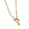 26-Letter Round Pendant Necklace for Women - Stainless Steel Paperclip Chain