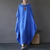 Plus Size Women Round Neck Cotton Linen Dress Long Sleeves Solid Color Retro Dress Summer Loose Maxi Dresses