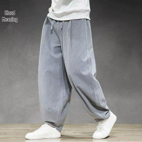 

Мужские льняные брюки гаремы большого размера с широкими штанинами - Повседневные брюки в китайском стиле для весны/лета 5XL (100-105 kg)