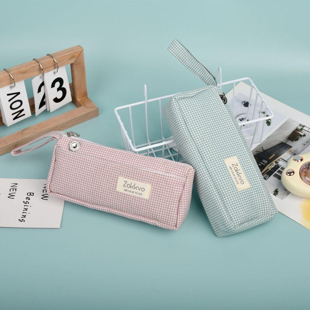 

Desktop Storage Houndstooth Pencil Bag Large Capacity Plaid Stationery Bag Simple Office Supplies