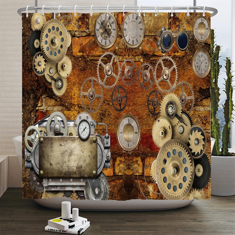 Old Retro Metal Industry Style Shower Curtain Waterproof Bathroom Curtain Art Individuality Home Decorative Curtain With Hooks