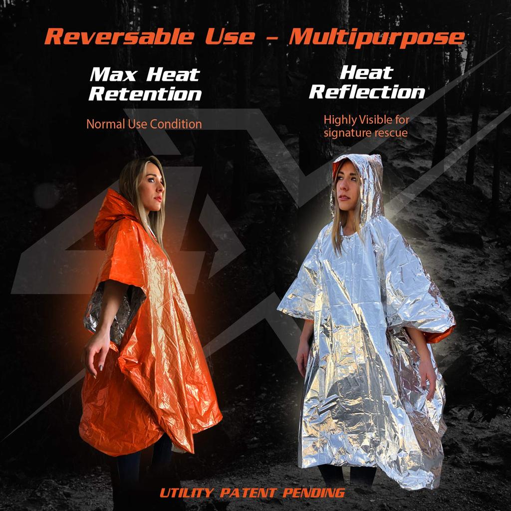 PREPARED4X Emergency Rain Poncho with Mylar Survival Blanket Liner for Heavy Duty Waterproof Camping Tactical Prepper Pack of 4 XL Car, Gear,
