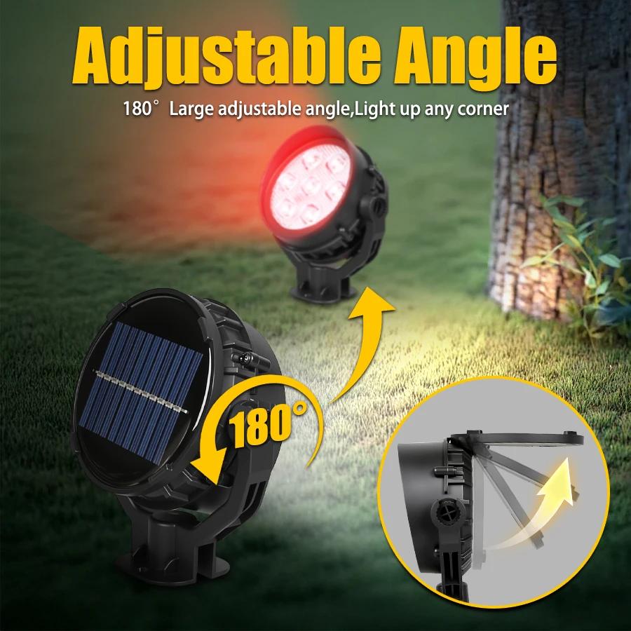 7LED Solar Lawn Light Outdoor IP65 Waterproof Spotlight Brightness Adjustable Lamp for Garden Backyard Driveway Patio Decor Lamp