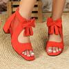Fashion Sandals Women Peep Toe Bowknot Chunky Heeled Sandals Summer Ladies Elegant Butterfly Knot Sandals Back Zipper Fish Mouth Shoes