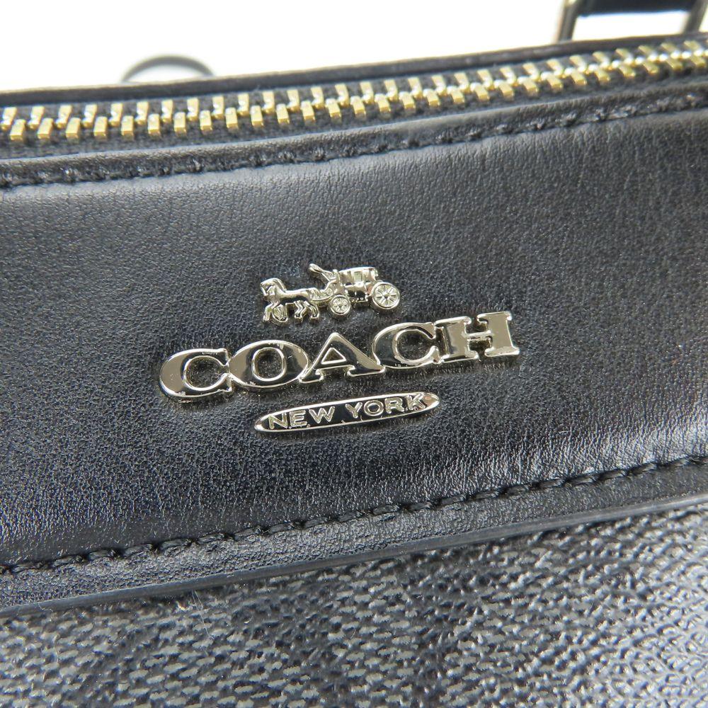 Bolsa de Mão COACH Usada F32203 Lona revestida de PVC Signature/couro cinza preto Ombro
