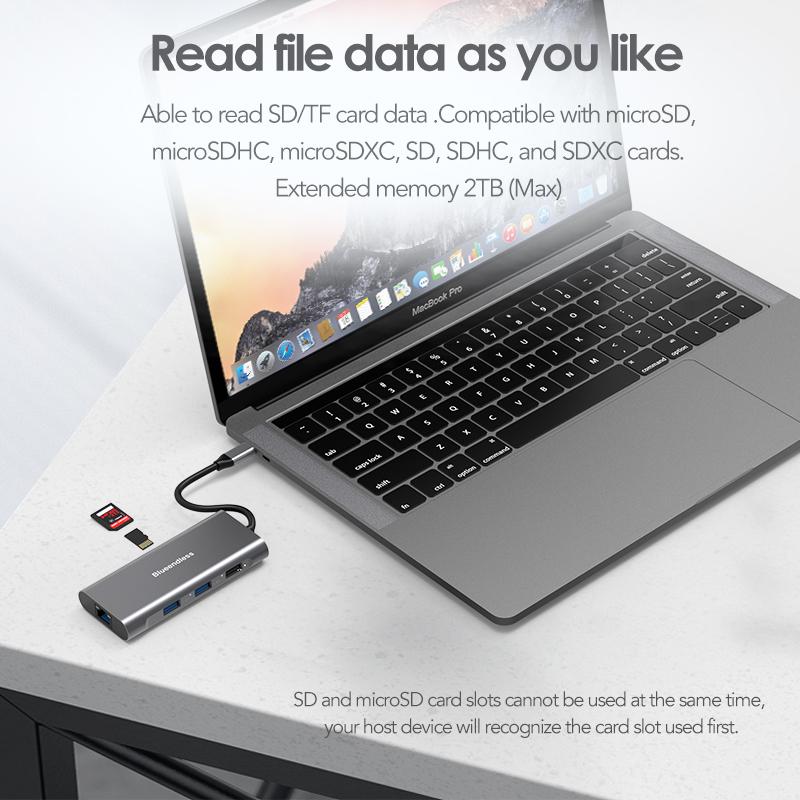 Type C Hub 8 In 1 USB Hub with 4K 30Hz HDTV Laptop Converter USB C Adapter USB 3.0 2.0 Ethernet Card Reader PD Charging Hub Dock