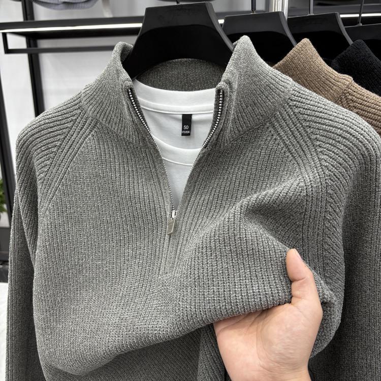 

Men s High-Neck Knit Sweater - Autumn/Winter Long Sleeve Base Layer 3XL зелений