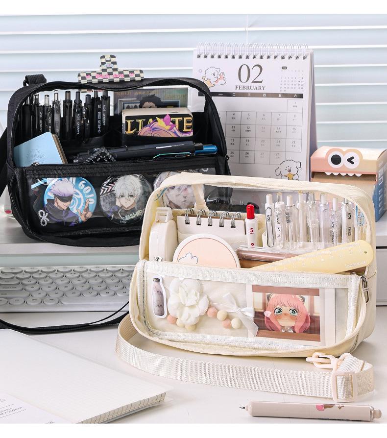 Large Capacity Blue Transparent Ita Pencil Case - Stylish and Functional for Students