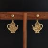 Turquoise Enamel Wine Pot Earrings: Gold-Plated Crystal Earrings in New Chinese Style