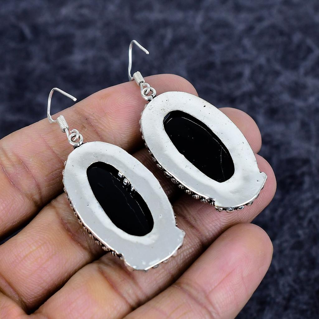 Black Onyx Gemstone Handmade 925 Sterling Silver Jewelry Earring 2.36" M-3543