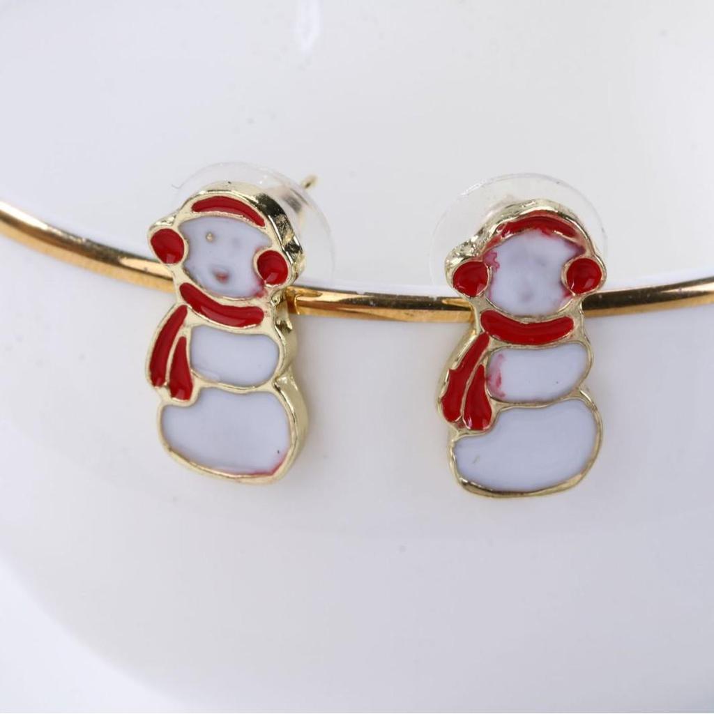 European American Christmas Snowman Stud Earrings - Simple Sweet Design
