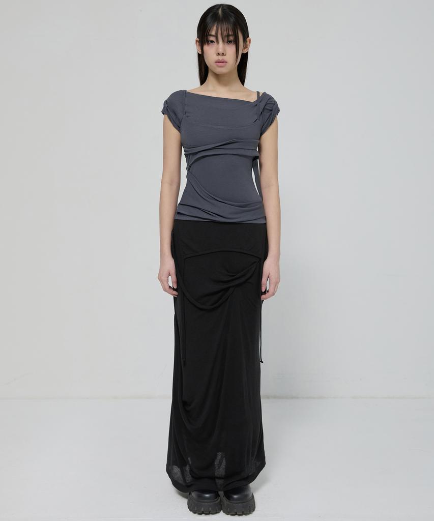 Peulleeoeob Layered Bustier T-Shirt (Fl-108_Charcoal)