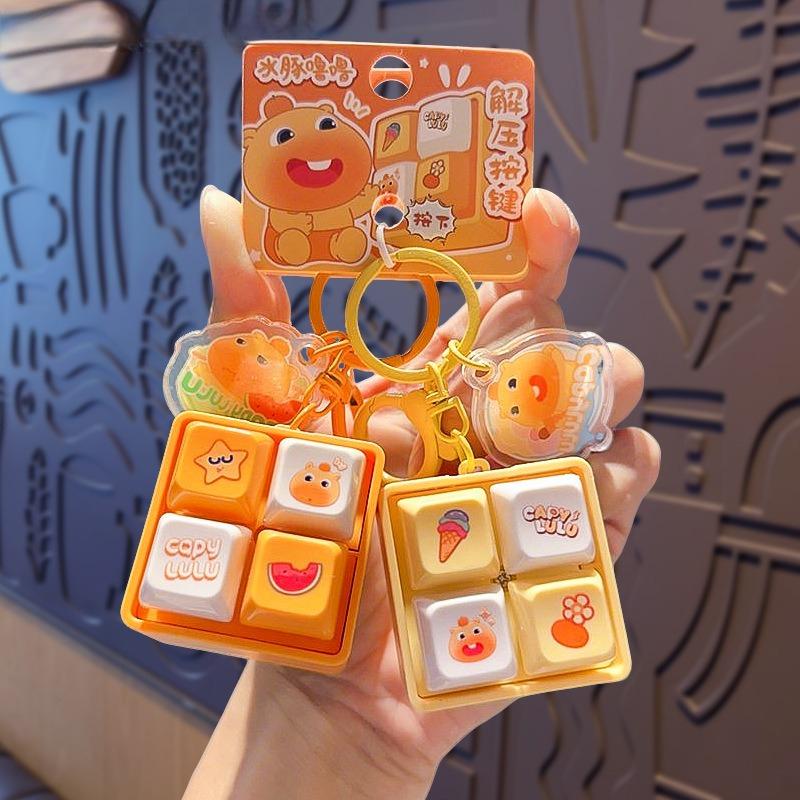 Stress Relief Capybara Lulu Fidget Keychain 4 Buttons Light & Sound Mini Keyboard Bag Charms Kids Squeeze Toy Anime Figure
