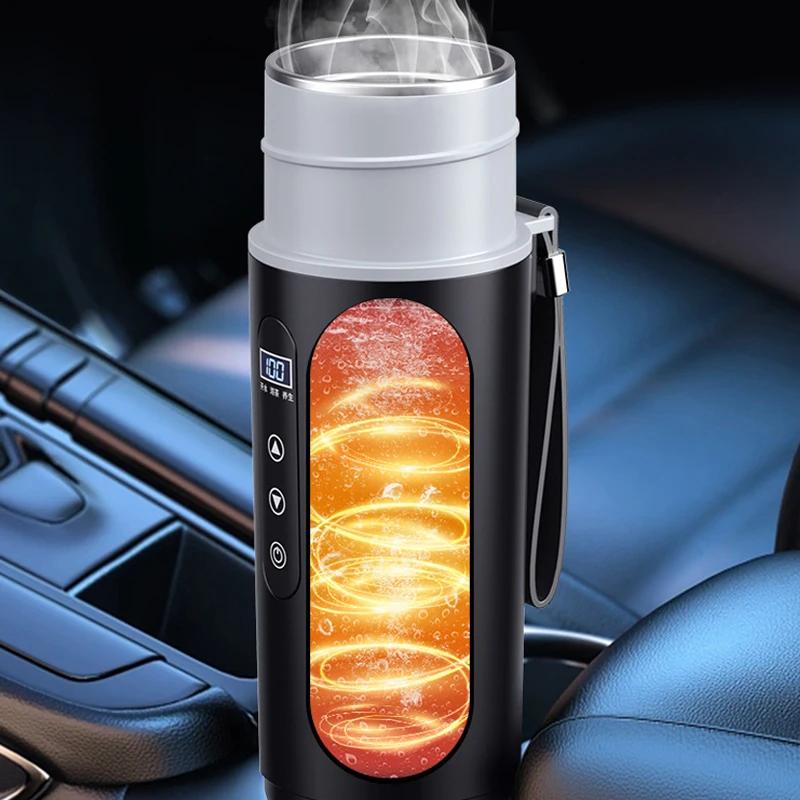 500ml Car Heating Cup 12V 24V Electric Kettle with Temperature Display Three Modes Stainless Steel Travel Heating Thermal Mug