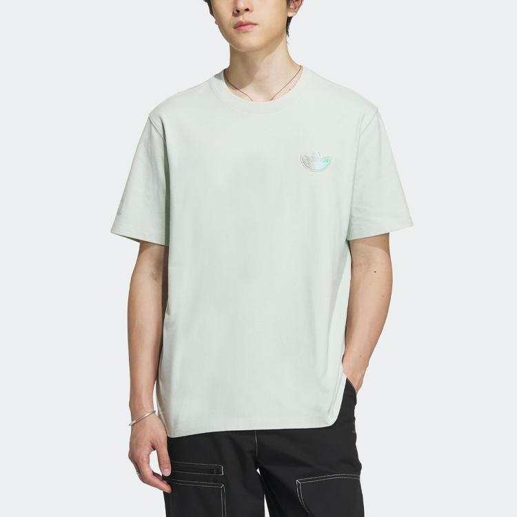 Adidas Originals Trefoil Gradient Logo Print Sports Short Sleeve T-Shirt Men Tops Linen-Green IK8682