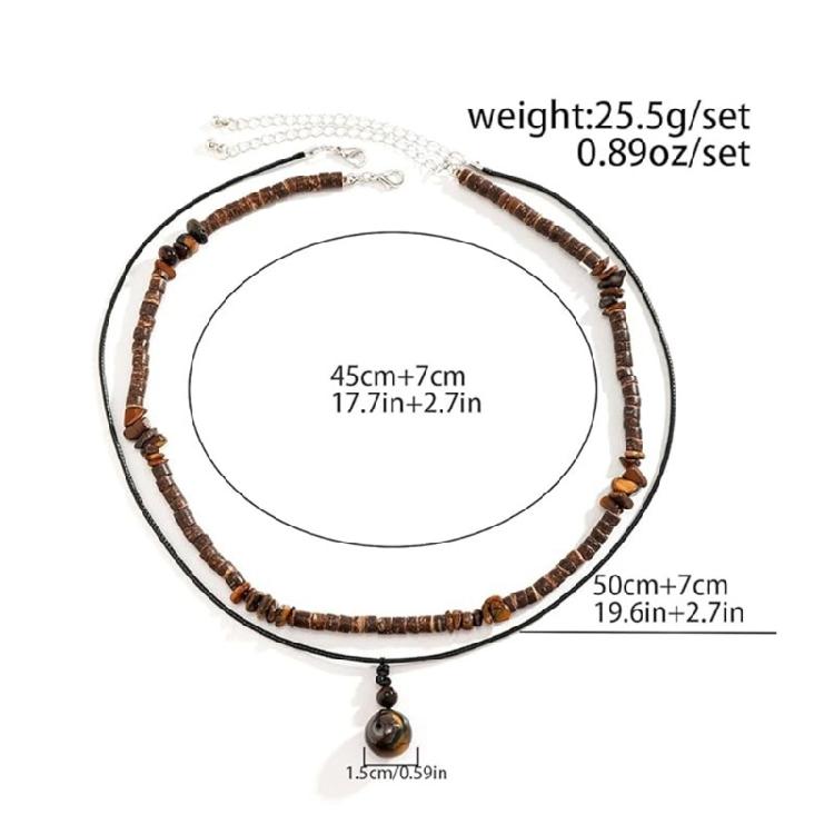 2Pcs Ethnic Layering Beaded Necklace Set Adjustable Leather Cord Jewelry With Natural Stones Holiday Gift For Adults