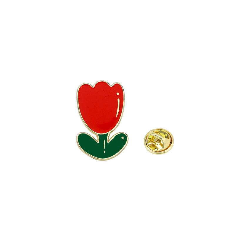 Cute Plant Little Safflower Badge Four Leaf Clover Green Leaf Red Plum Blossom Alloy Oil Drip Brooch