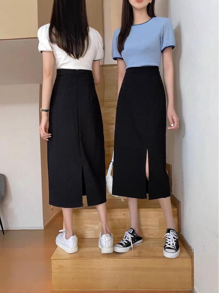 Women's Black A-line High Waist Skirt - Spring/Autumn 2026 Chic Petite Design