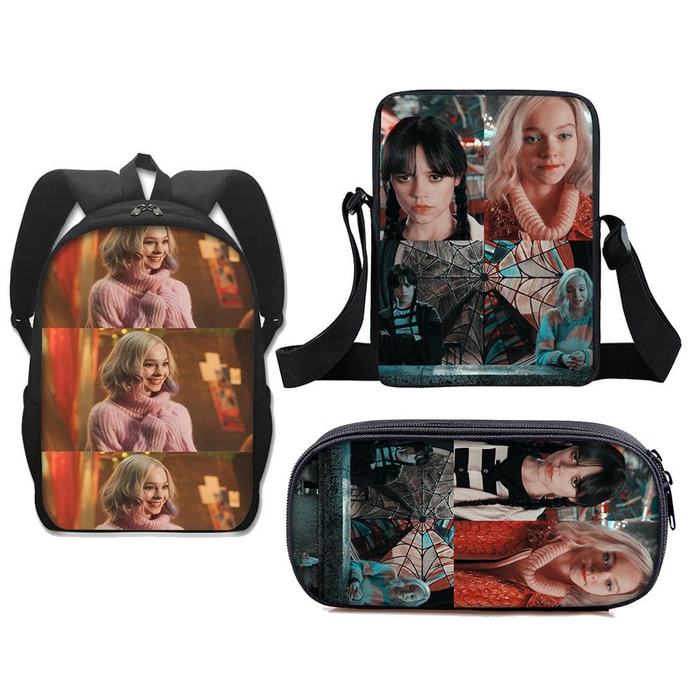 3pcs Wednesday The Adams Family Backpack+shoulder Bag+pencil Case Set Kids Gift
