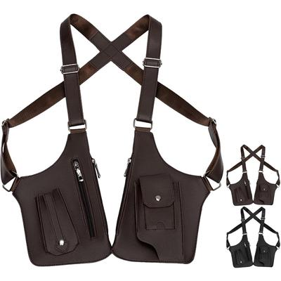 High Quality Men's Tactical Vest Bag PU Leather & Oxford Cloth Vintage Design Anti-Scratch Chest Bag Phone Pouch for Daily Use