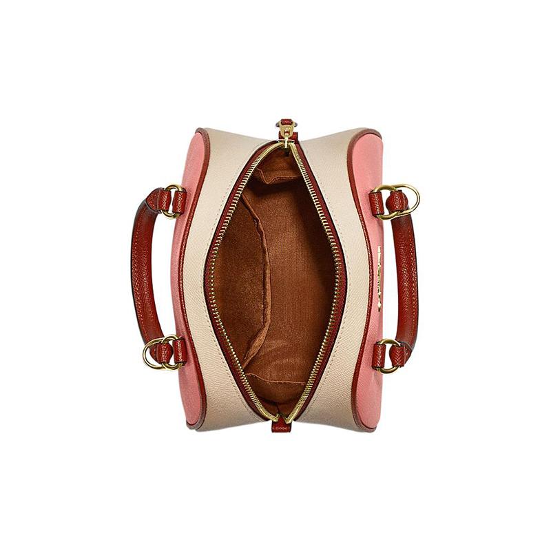 Coach Sydney 21 Color Block Letter Logo Split Calf Leather Shoulder Crossbody Tote Regular Women's Mixed Candy Pink