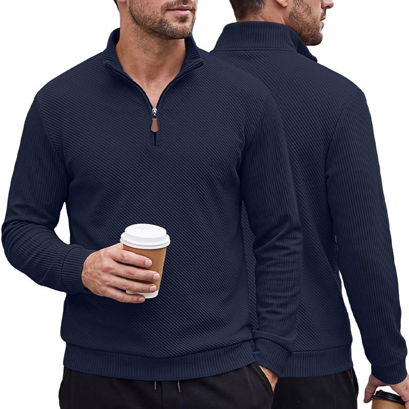 Men's American Twill Texture Half Zip Stand Collar Long Sleeve Pullover Sweatshirt Big & Tall Casual Top