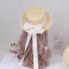 Small Sweet Lolita Straw Hat Lolita Princess Lace Bow Ribbon Straw Hat Women Girls Summer Straw Hats Beach Sun Hat