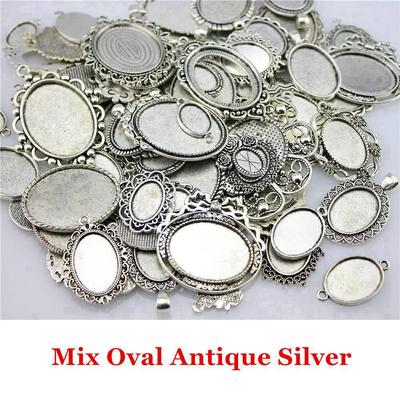 40Gram Mix Cabochon Base Setting Jewelry Components Accessories Antique Silver Color Zinc Alloy Mix