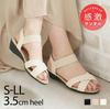Vivian Wedge Sole Low Heel Rubber Size S Women's Sandals, V33501SM, Beige, (22.0-22.5)
