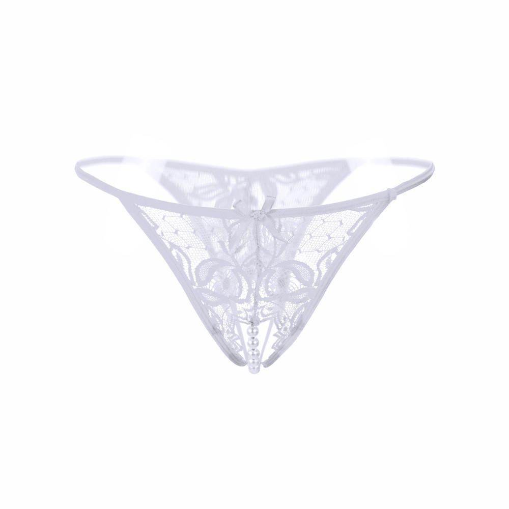 Women Lace Crotchless Panties Crotch Thong With Pearls Massaging Underwear