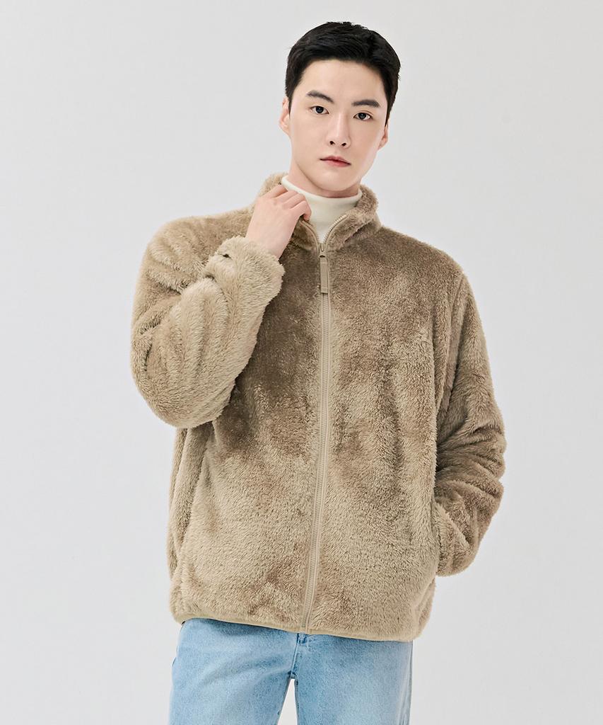 Chasecult Unisex Basic Purple Fleece Zip-Up Jumper - Beige