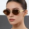 Luxury Gold Rimless Oval Sunglasses Men Women Vintage Narrow Frame Shades Fashion Black Lens UV Protection Eyewear
