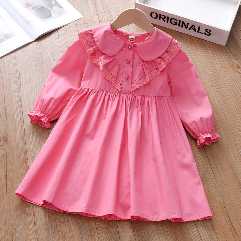 Girls Autumn Princess Dress Solid Long Sleeve Elegant Casual Dress For Spring And Fall Sweet Party Wear 100cm розы красного