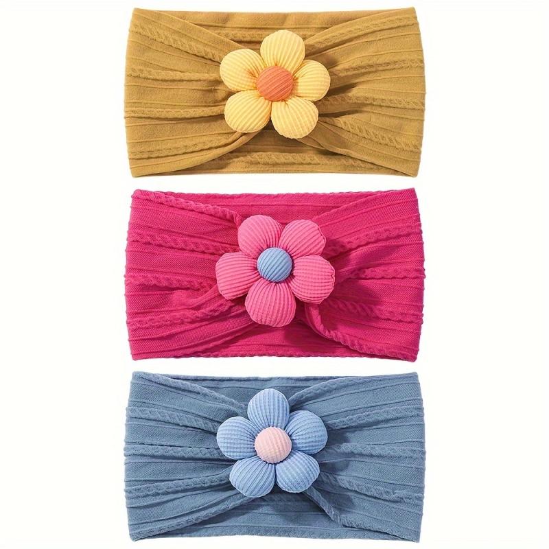 3-teiliges weiches Nylon-Kopftuch Astique geeignet für neugeborenes Baby Mädchen Blumen-Stirnband Elastisches Haarband Turban Kleinkind Haarschmuck